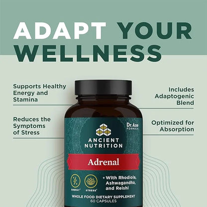 Adrenal Support with Ashwagandha Supplement by Ancient Nutrition, Helps Reduce Stress & Fatigue, Paleo and Keto Friendly, ...