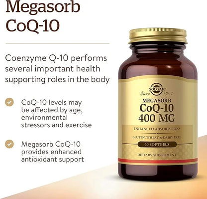 Solgar Megasorb CoQ-10 400 mg, 60 Softgels Q10 Supplement 60 Servings