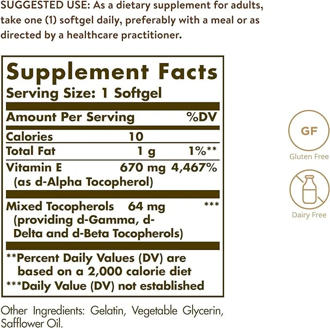 Solgar Vitamin E 670 mg (1000 100 Mixed 100 Servings