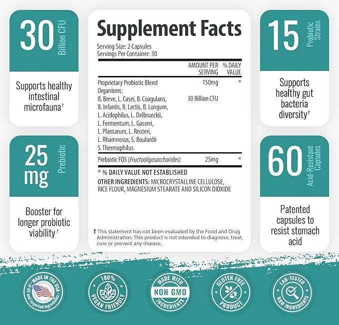 1 Body 30 Billion CFU Probiotic 180 Vegetarian
