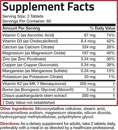 Bronson Bone Health & Strength Complex* 200 MCG K2 as MK7, Plus D3, and 120 Tablets
