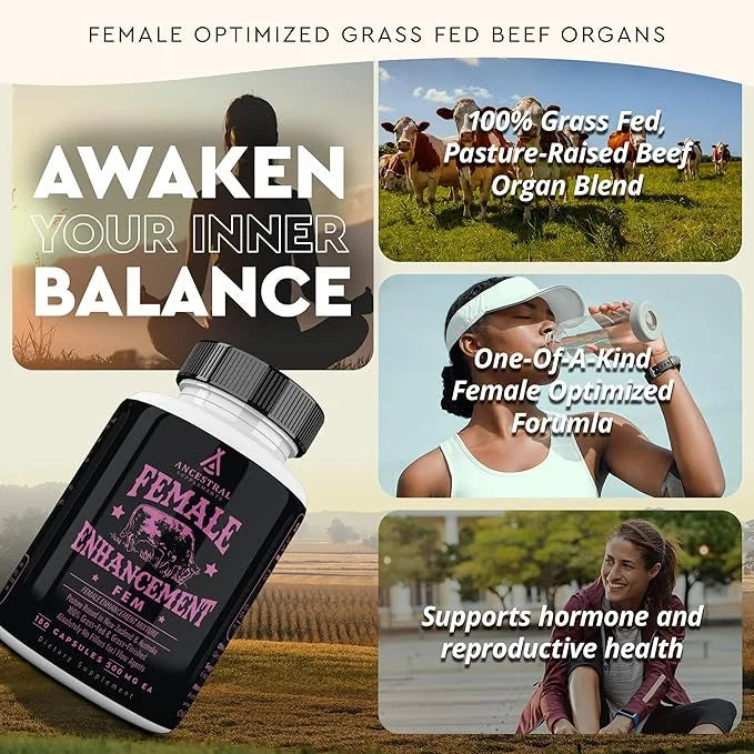 Ancestral Supplements Grass Fed FEM Liver Supplement for Women with Collagen, CoQ10, Vitamin B12, Joint Support Bone Marro...