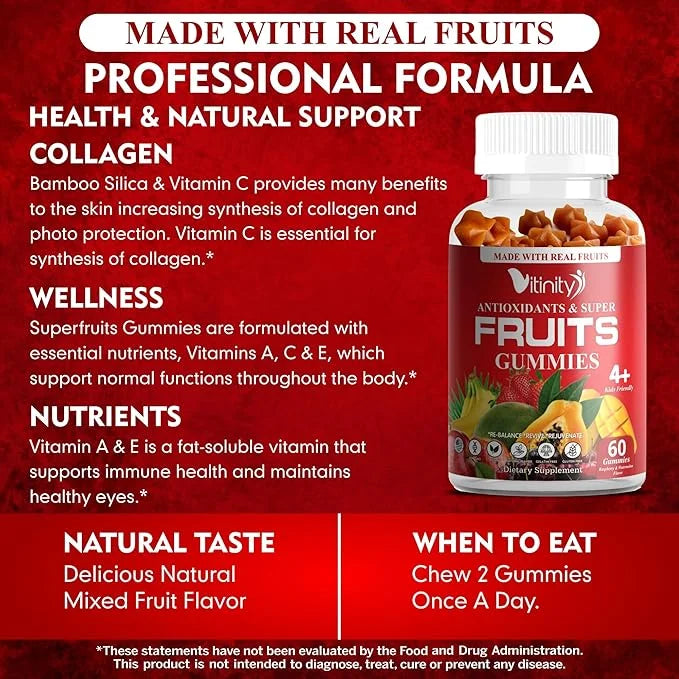 Made with Real Super Fruits Delicious Kids(60 Chews),9 Chews),9 Superfruits,Fruit Pills-30 Day