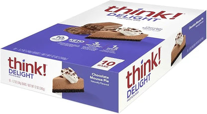 think! Delight, Keto Protein Bars, Healthy Low Carb, Gluten Free Snack - Chocolate Mousse Pie, 10 Count (Packaging May Var...