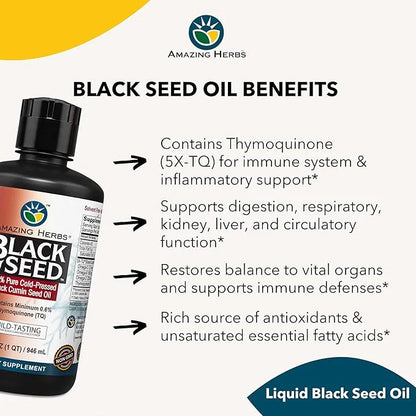 Amazing Herbs Egyptian Black Seed Oil - Gluten Free, Non GMO, Cold Pressed Nigella Sativa Aids in Digestive Health, Immune...