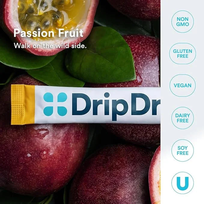 DripDrop Hydration - Zero Sugar Passion Fruit - Electrolyte Drink Mix Single Serve Powder Packets | Non-GMO, Gluten Free, ...