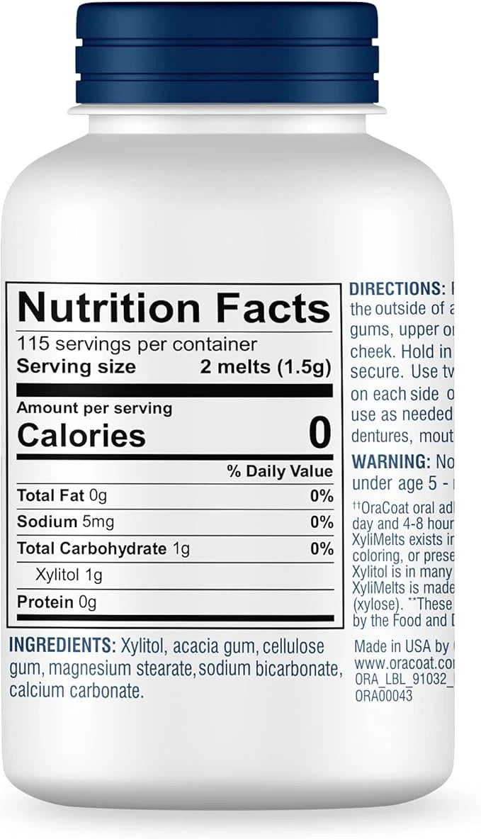 Oracoat XyliMelts Dry Mouth Relief Moisturizing Stick-On-Melts w/Xylitol, 230 Count, Slightly Sweet, Helps Stimulates Sali...