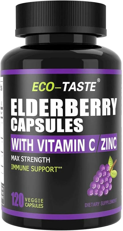 ECO-TASTE Elderberry Capsules with Zinc & 120 Capsules,