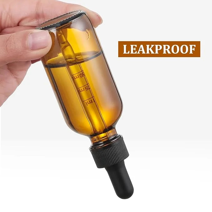 4 Pack 1 oz Glass Dropper Bottles with Measured Dropper - 30ml Dark Amber Tincture Bottles with Graduated Calibrated Glass...