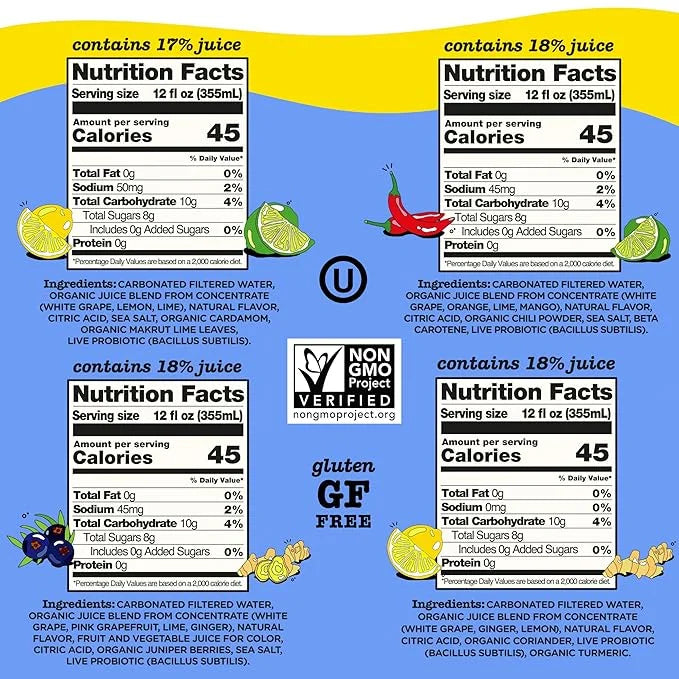 Culture Pop Soda, Zesty & Tarty Variety Pack, Probiotic Low Sugar Soda, Sparkling Juice Alternative, Non-GMO, Kosher, Glut...