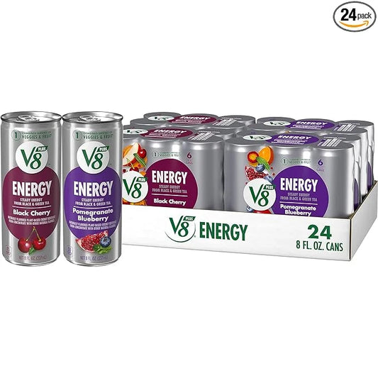 V8 +Energy Black Cherry and Pomegranate Blueberry Juice Energy Drinks, 8 fl oz Can (24 Pack) - Product Image