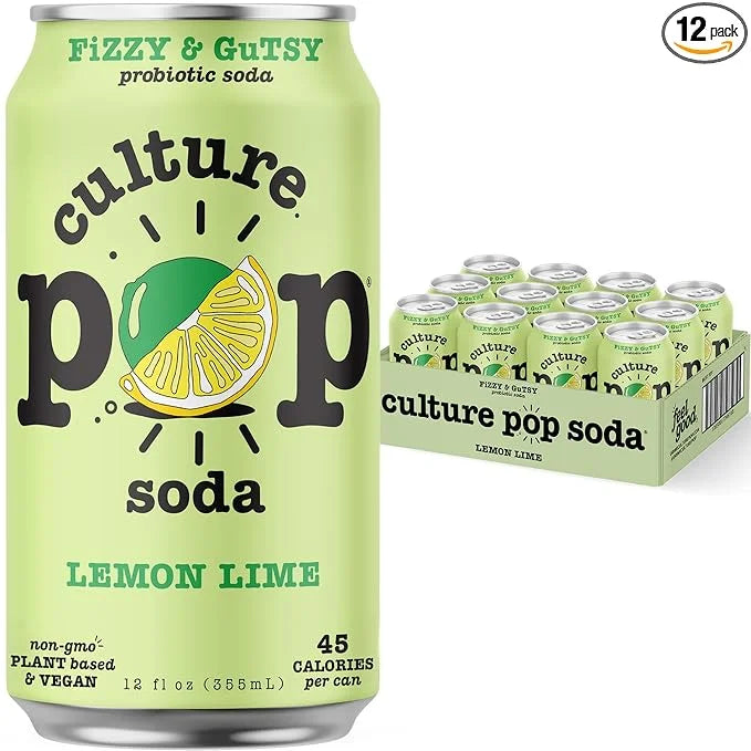 Culture Pop Soda, Lemon Lime, Probiotic Low Sugar Soda, Sparkling Juice Alternative, Non-GMO, Kosher, Gluten-Free, No Stev...