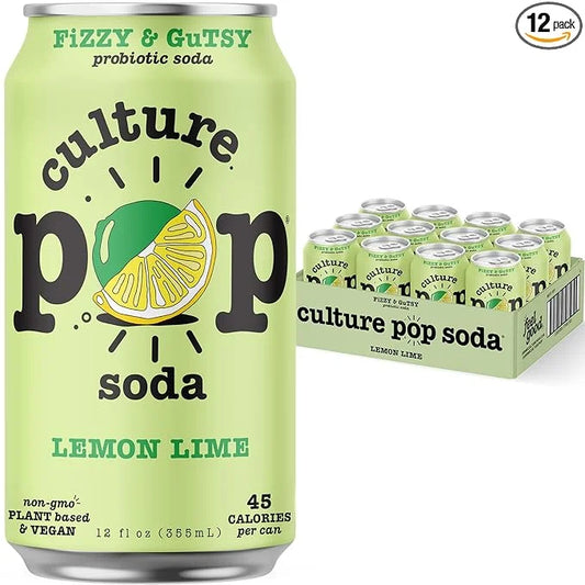 Culture Pop Soda, Lemon Lime, Probiotic Low Sugar Soda, Sparkling Juice Alternative, Non-GMO, Kosher, Gluten-Free, No Stev...
