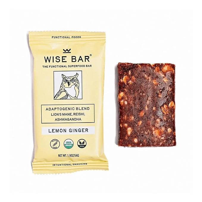 Wise Bar Adaptogen Mushroom Nutrition Bars with Reishi, Lions Mane & Ashwagandha, Organic Vegan & Gluten Free Snacks for N...