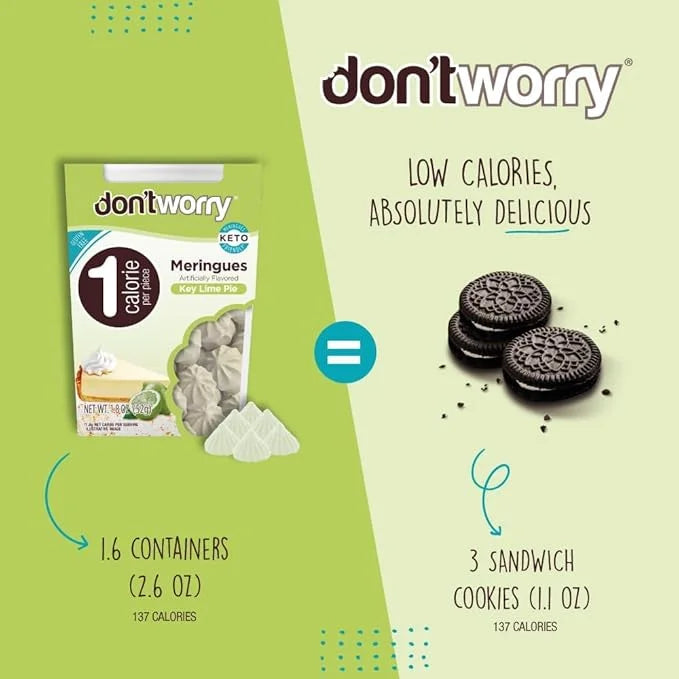 Don't Worry Meringue Cookies Keto Friendly - 8 Pack - 4 Pcs Cookies&Cream and 4 Pcs Lemon Pay, Only 1 Calorie per piece!, ...