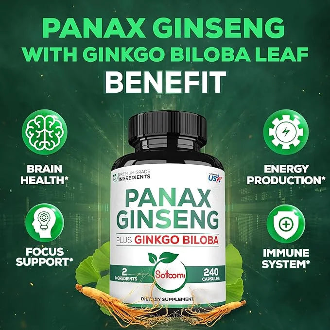 600mg Korean Red Panax Ginseng Capsules 400mg - 240 Vegan 120 Servings