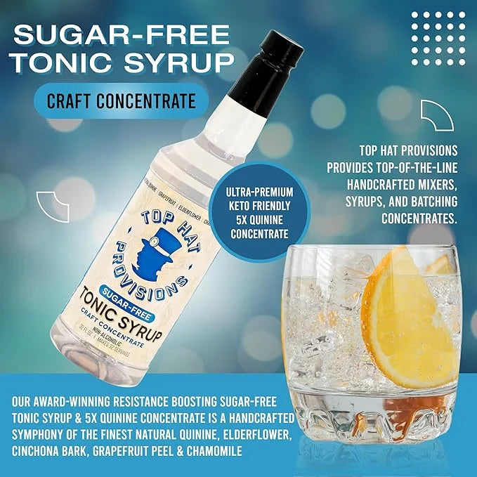 Top Hat Keto Sugar Free Tonic Syrup - 5x Diet Tonic Water Quinine Concentrate - Organic Monk Fruit - Craft Soda Mixer for ...