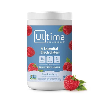 Ultima Replenisher Daily Electrolyte Powder Drink Mix – Blue Raspberry, 90 Servings – Hydration Powder with 6 Electrolytes...