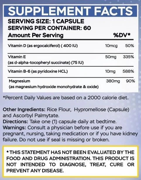 Magnesium Supplement Complex MGSPORT- High Absorption with Vitamins B6, D, E - Relieves Leg Cramps & Muscle Support - 60 S...