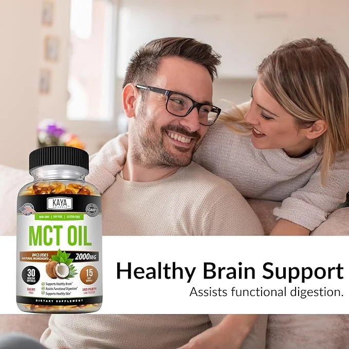 Kaya Naturals MCT Oil 2000mg - Non-GMO, Soy-Free, Gluten-Free - Brain, Digestive & Skin Health - 30 Softgels - Product Image