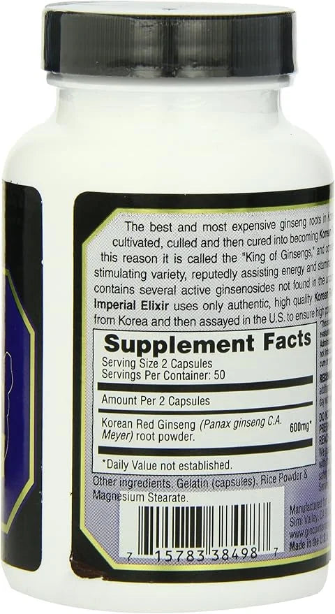 Imperial Elixir, Korean Red Ginseng, 600 100 Capsules