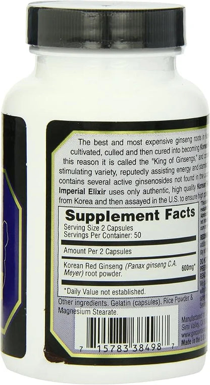 Imperial Elixir, Korean Red Ginseng, 600 100 Capsules
