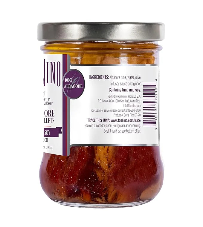 Tonnino Albacore Tuna in olive oil with Ginger Soy 6.3oz 6-Pack Omega-3 Rich, High Protein, Gluten-Free, Ready-to-Eat Tuna...