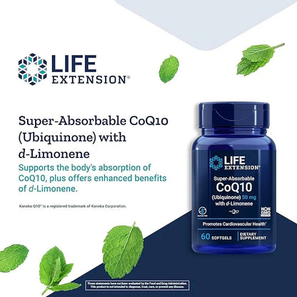 Life Extension Super-Absorbable CoQ10 with D-Limonene 50mg Q10 Supplement 60 Softgels