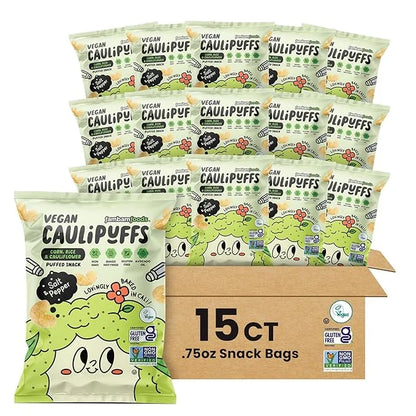 Vegan Salt & Pepper CauliPuffs - Corn, Rice, and Cauliflower Gluten Free Puffed Snack (box of 15-0.75oz bags) - Product Image