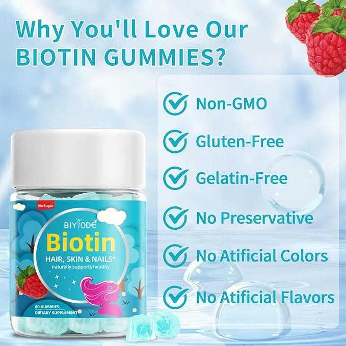 Biotin Gummies for Hair, Skin, & Nails 5,000mcg Per Women.60 Gummies,30 Gummies,30 Day