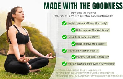 Organic Aura Neem Supreme Capsules. 150 Veg Capsules. Triple Complex - Max Strength Pure High-Potency Azadirachta Indica C...