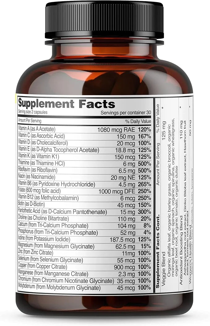 Snap Supplements Women's Multivitamins Daily Vitamins B12, Zinc, 60 Capsules