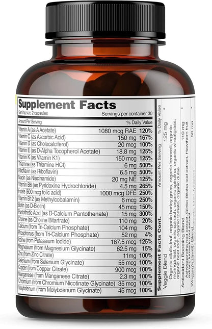 Snap Supplements Women's Multivitamins Daily Vitamins B12, Zinc, 60 Capsules