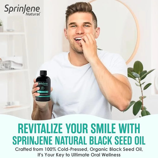 SprinJene Natural® 100% Pure Organic Black Seed Oil Cold Pressed for Oral Wellness, Nigella Sativa Black Seed Oil, Black C...