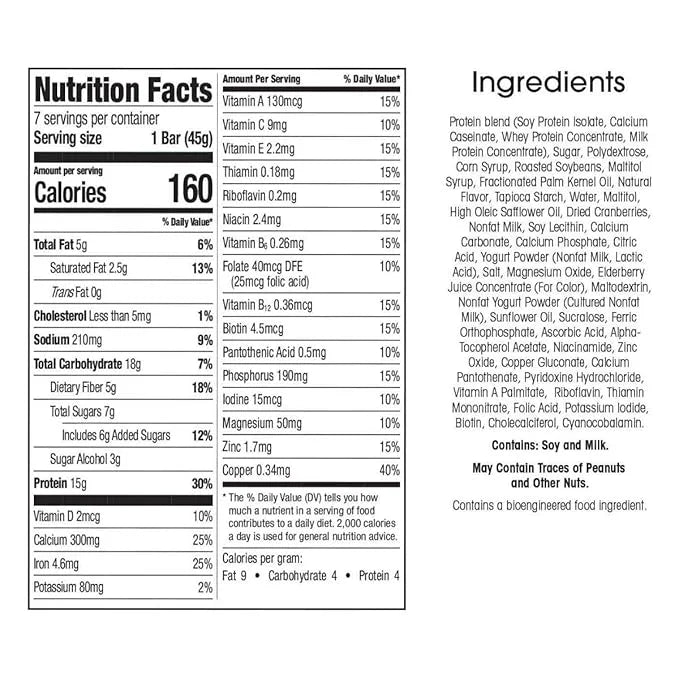 WonderSlim Meal Replacement Bar, Double Berry, 15g Protein, 20 Vitamins & Minerals, Gluten Free (7ct) - Product Image