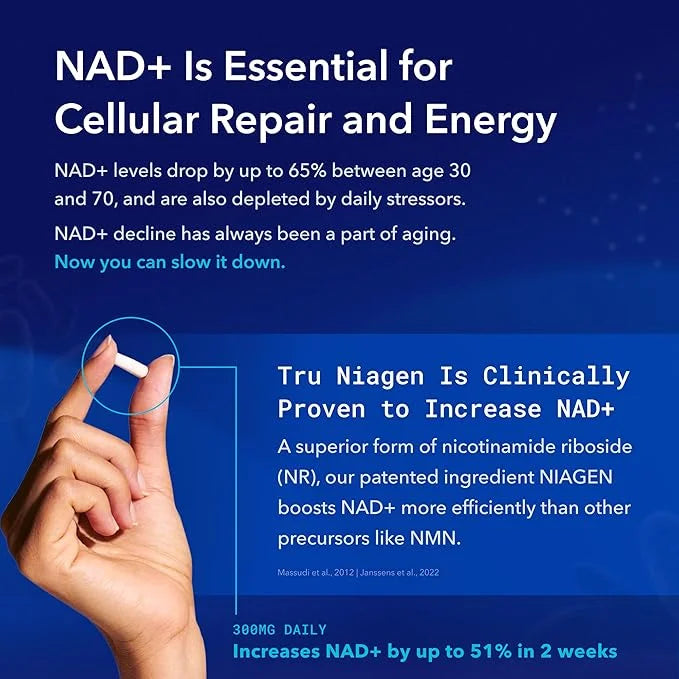 TRU NIAGEN Patented NAD Supplement for Anti Aging and Cell Regeneration, 300mg Niagen, 30 Servings | Supports Cellular Ene...
