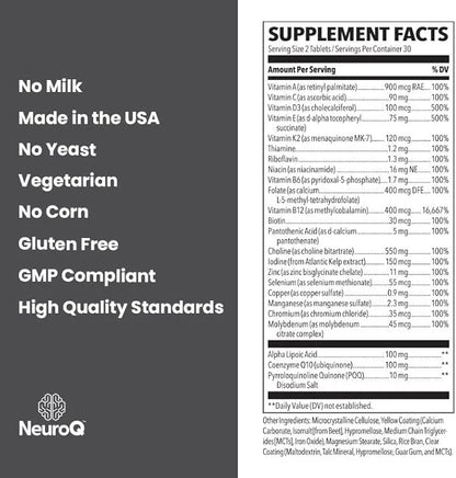 NeuroQ Daily Essentials Multivitamin CoQ10, Pantothenic 60 Capsules