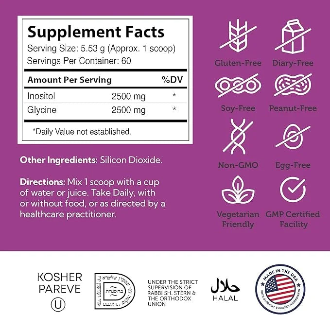 Zahler Inositol & Glycine Supplement Powder - Mood & Nervous System Support Supplements for Women - Hormone Balance & Heal...