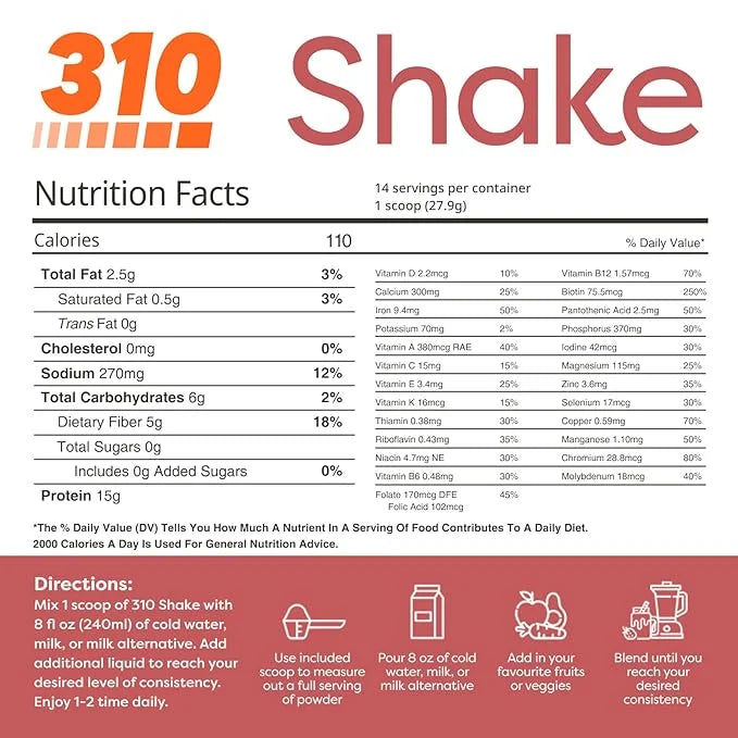310 Nutrition Meal Replacement Shake – Superfood Blend, Low Carb, Keto & Paleo Friendly, Gluten-Free – Natural Sweeteners,...