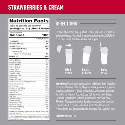 Isopure Zero Carb 100% Pure Whey Isolate Protein Powder, Lactose Free, Gluten Free, With Vitamins, Strawberries & Cream, 2...