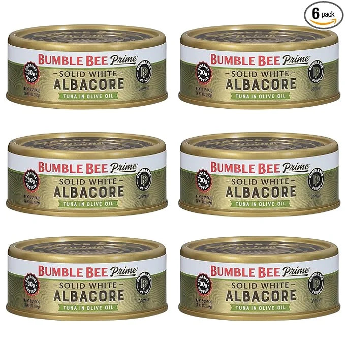 Bumble Bee Prime Solid White Albacore Tuna in Olive Oil, 5 oz Can - Premium Wild Caught Tuna - 30g Protein per Serving - N...