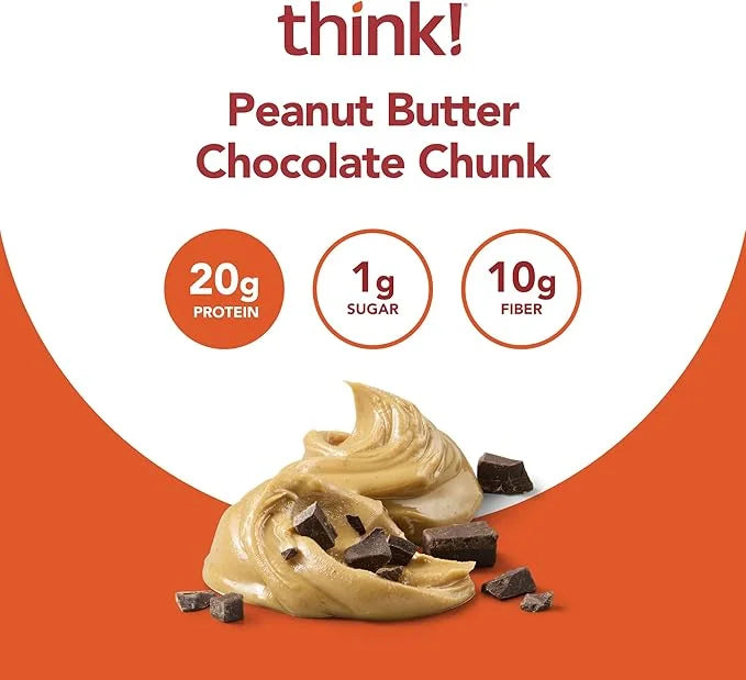 think! Protein Bars, High Protein Snacks, Gluten Free, High Fiber, Peanut Butter Chocolate Chunk, 10 Count - Product Image