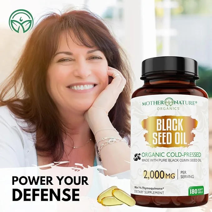 Mother Nature - Organic Black Seed Oil Capsules, Cold Pressed, 2% TQ, 100% Turkish-Black Cumin Nigella, Sativa Oil-3 Month...