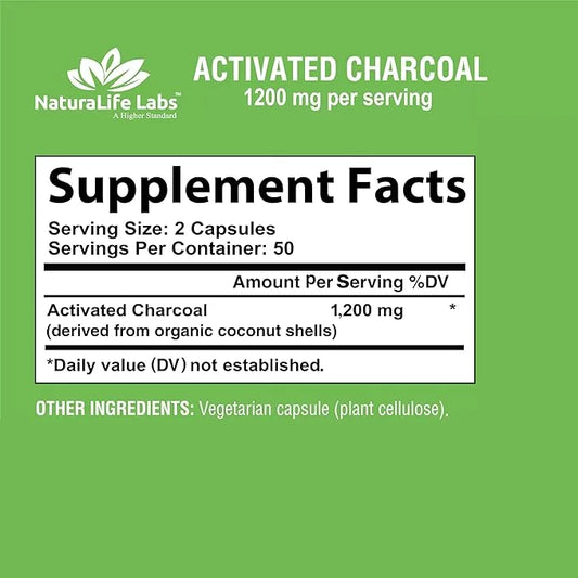 Activated Charcoal Capsules - 1,200 mg Highly Absorbent Helps Alleviate Gas & Bloating Promotes Natural detoxification Der...