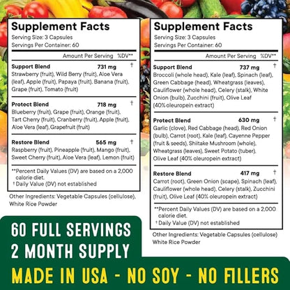 Superfood Fruit and Veggie Supplement - 360 Whole Super Fruit and Vegetable Supplements & Vitamin, Natural Energy Levels, ...