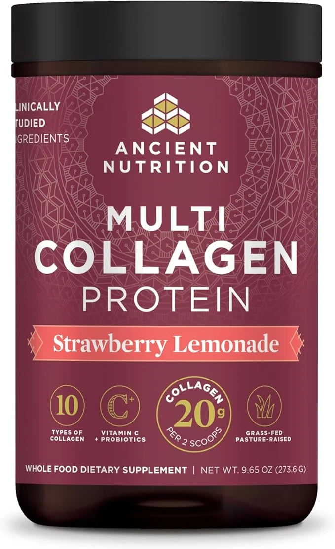 Ancient Nutrition Collagen Powder Protein, Multi Collagen Protein Powder, Strawberry Lemonade, 24 Servings, w/Vitamin C, H...