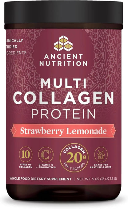 Ancient Nutrition Collagen Powder Protein, Multi Collagen Protein Powder, Strawberry Lemonade, 24 Servings, w/Vitamin C, H...