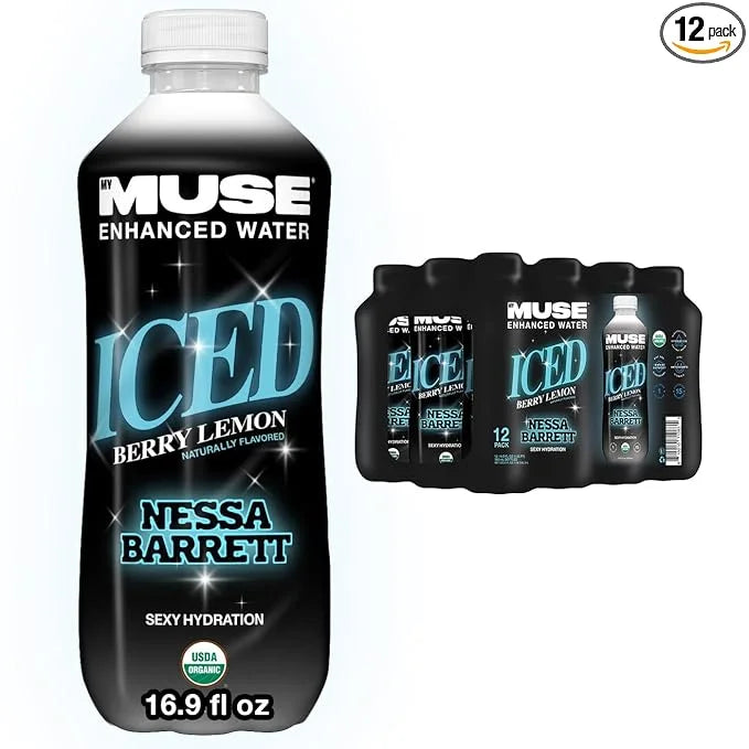 MyMuse Organic Enhanced Flavored Water, Ice Berry Lemon, 16.9 Fl Oz Bottle (12 pack), 1G of Sugar, Immune Support with Zin...