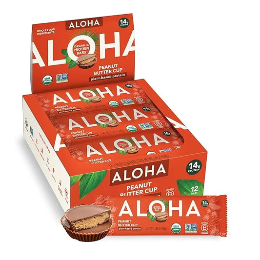 ALOHA Organic Plant Based Protein Bars - Peanut Butter Cup Bar - 12 Bars, Vegan, Low Sugar, Gluten-Free, Low Carb, Non-GMO...