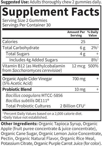 Garden of Life Apple Cider Vinegar 2 Billion B12-60 Vegan,